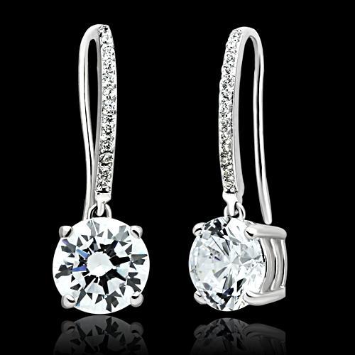 Rhodium 925 Sterling Silver Earrings with AAA Grade CZ  in Clear