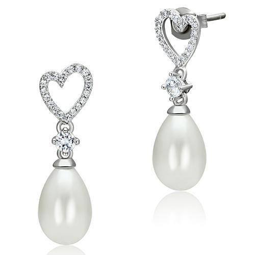 Rhodium 925 Sterling Silver Earrings with Synthetic Pearl in White