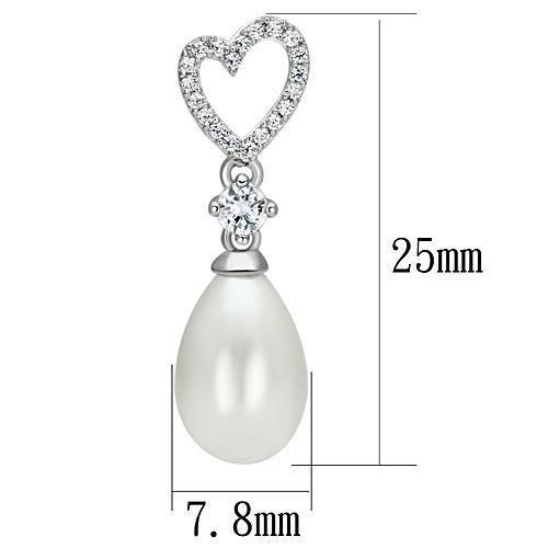 Rhodium 925 Sterling Silver Earrings with Synthetic Pearl in White