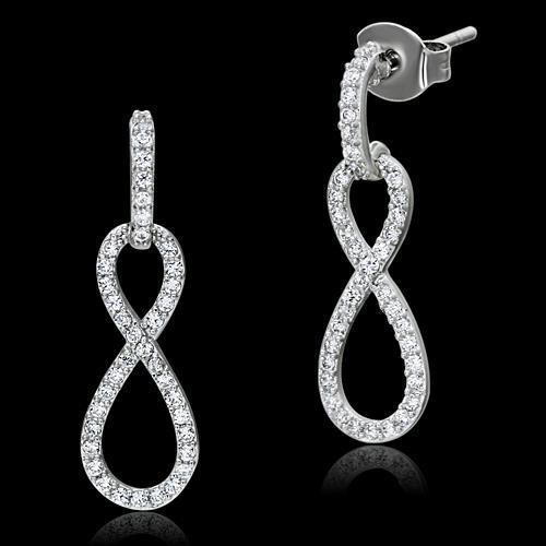 Rhodium 925 Sterling Silver Earrings with AAA Grade CZ  in Clear