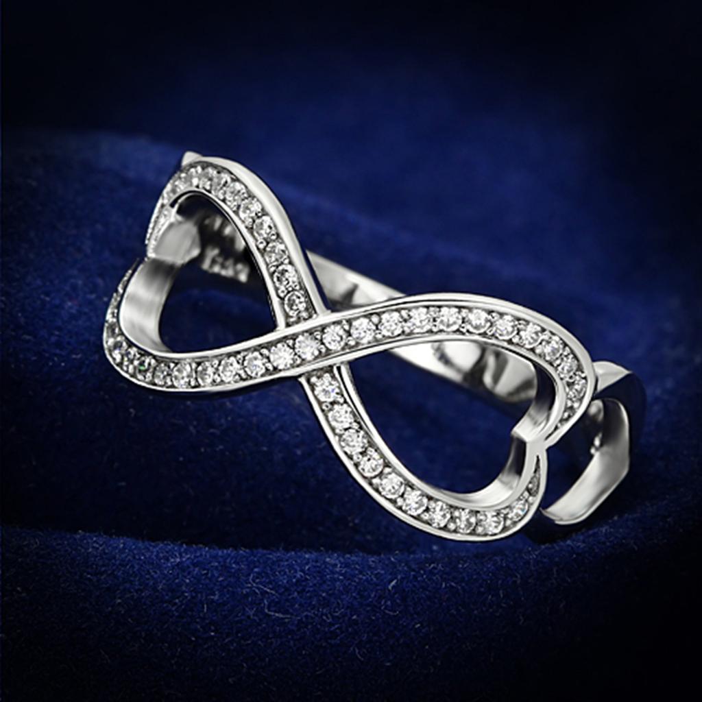 Rhodium 925 Sterling Silver Ring with AAA Grade CZ  in Clear