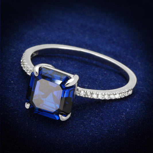 Rhodium 925 Sterling Silver Ring with Synthetic Spinel in London Blue