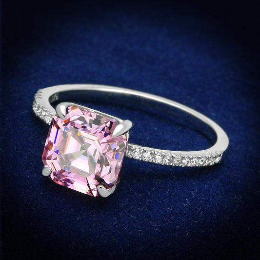 Rhodium 925 Sterling Silver Ring with Cubic  in Rose