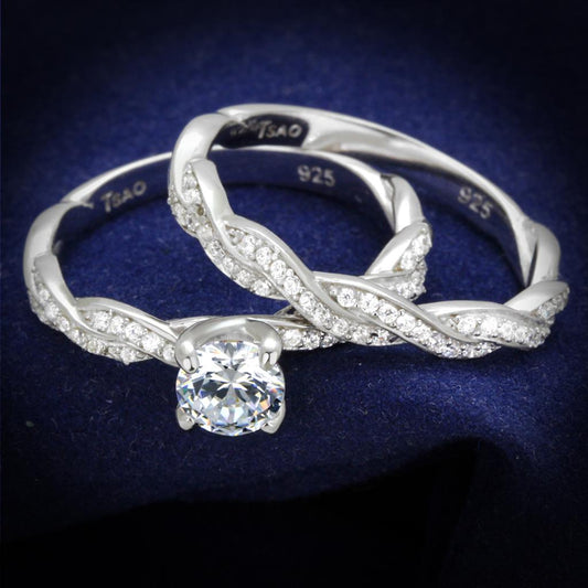 Rhodium 925 Sterling Silver Ring with AAA Grade CZ  in Clear