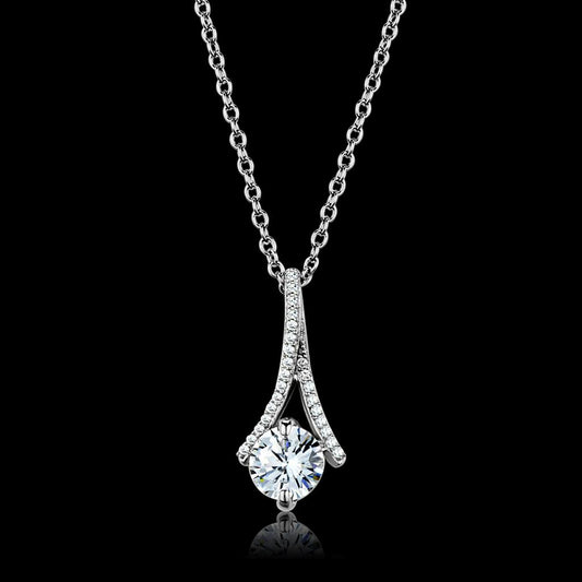 Rhodium 925 Sterling Silver Chain Pendant with AAA Grade CZ  in Clear