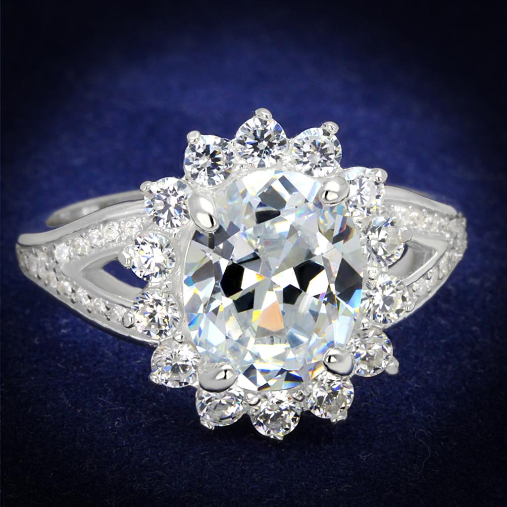Rhodium 925 Sterling Silver Ring with AAA Grade CZ  in Clear