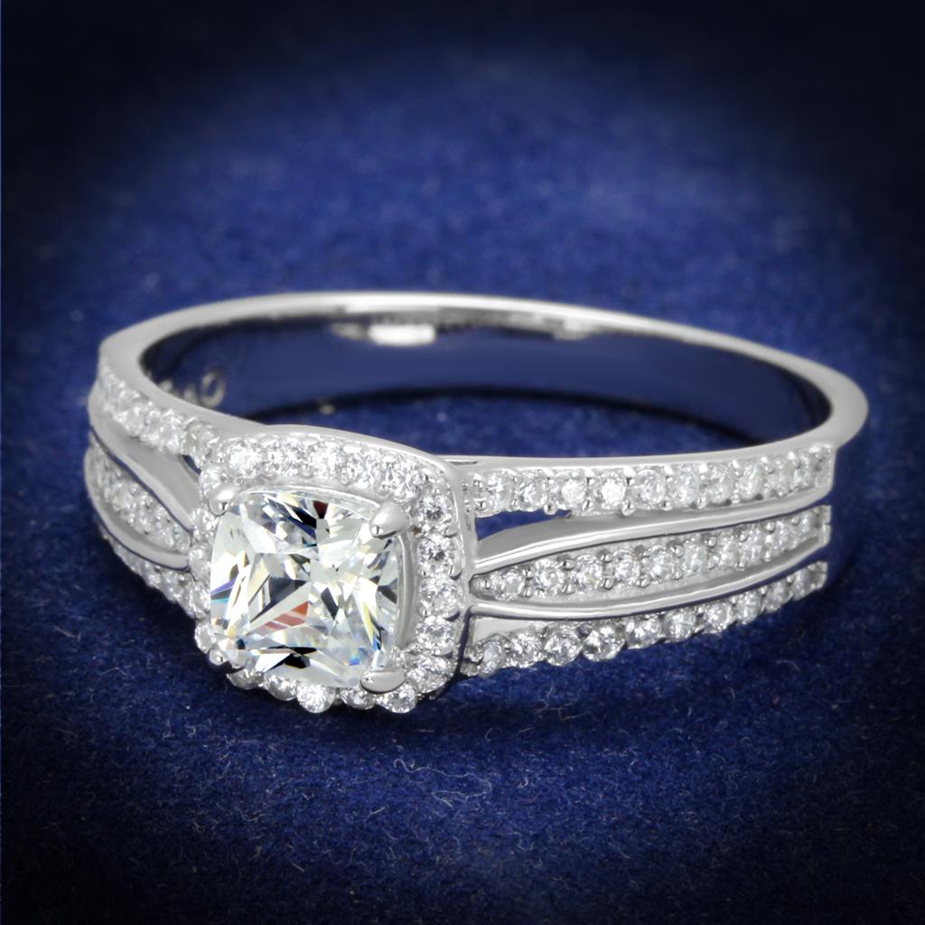 Rhodium 925 Sterling Silver Ring with AAA Grade CZ  in Clear