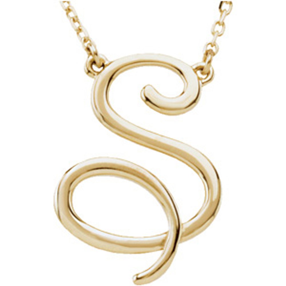 Sterling Silver Script Font R Initial Necklace