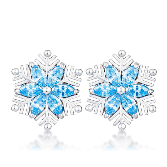 Precious Stars Silvertone Aqua Blue Cubic Zirconia Snowflake Earring Studs
