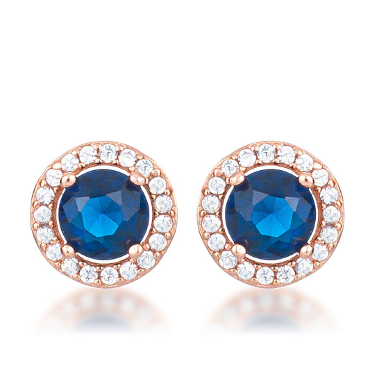 Precious Stars Rose Goldtone Blue Cubic Zirconia Halo Earring Studs