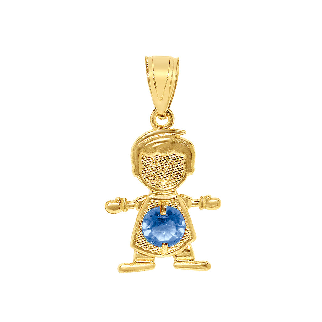 14k Yellow Gold Round-cut Cubic Zirconia December Birthstone Boy/Son Pendant with Square Wheat Chain