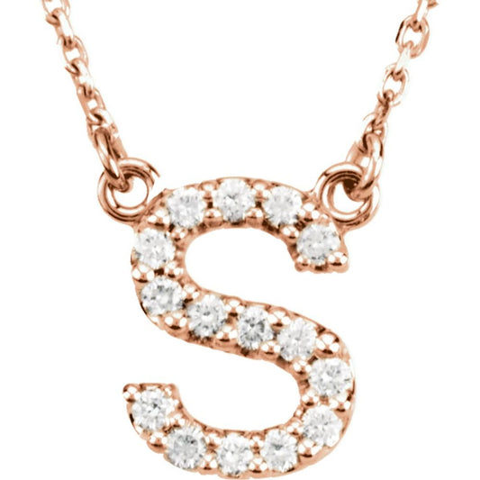 14K Rose Gold 1/6CTW White Diamond Initial S Pendant Necklace