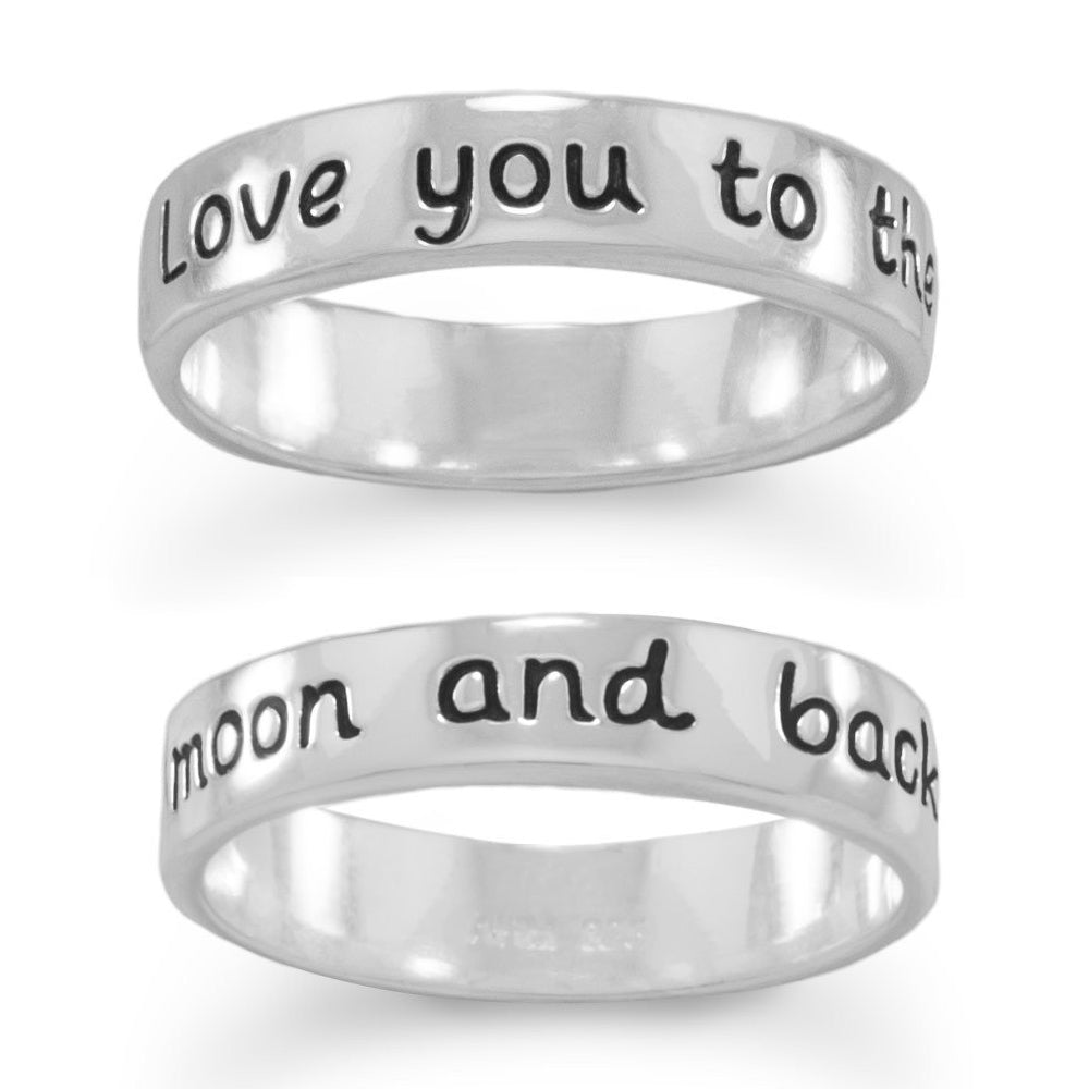 Sterling Silver 'Love You To The Moon And Back' Polished Ring