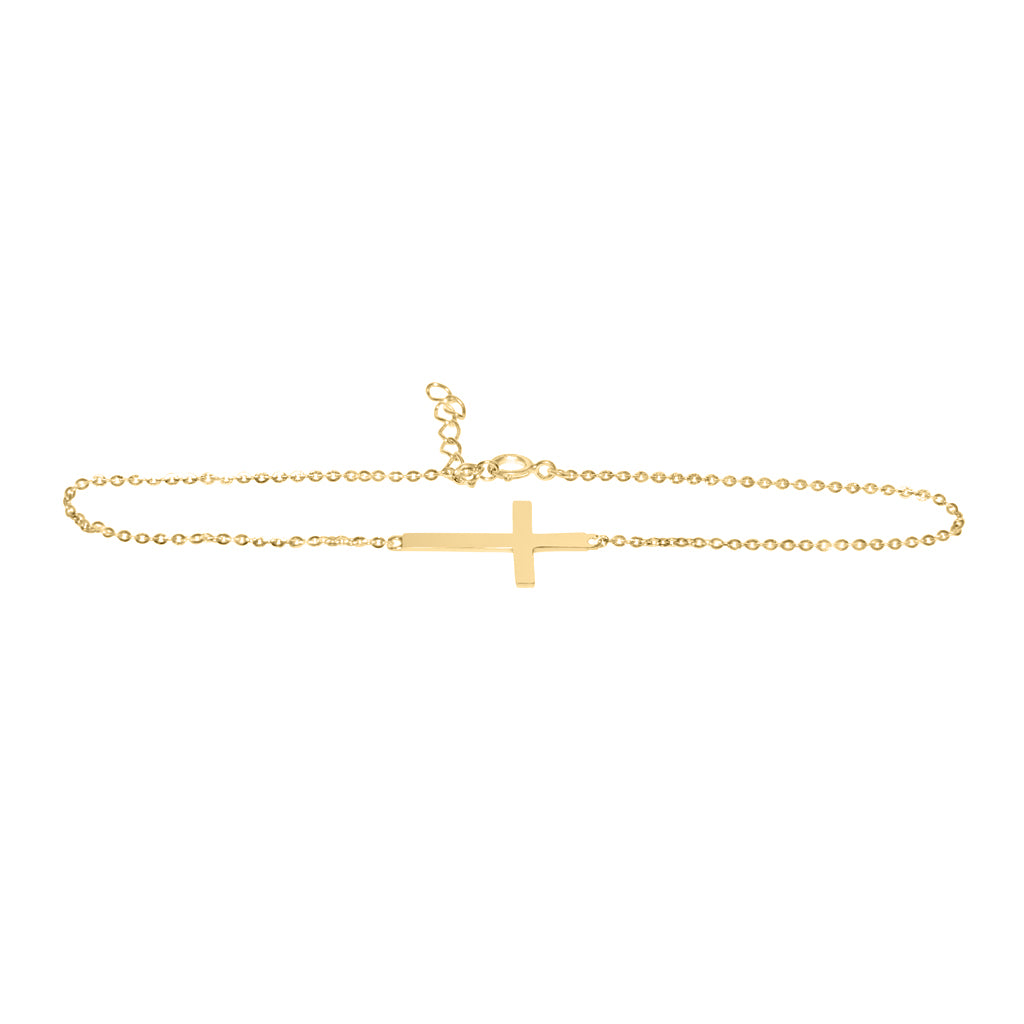 14k Yellow Gold Sideways Cross Chain Bracelet