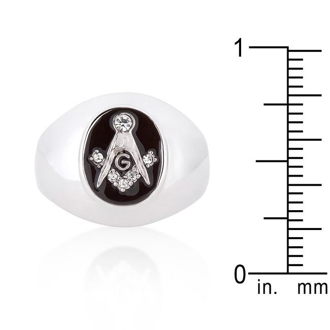 Precious Stars Silvertone Men's Black Onyx and Clear Cubic Zirconia Masonic Ring