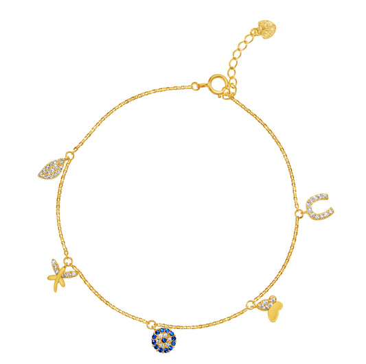 14k Yellow Gold Cubic Zirconia Charm Bracelet