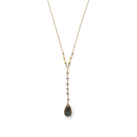 14k Yellow Goldplated Silver Labradorite Beaded Drop Necklace