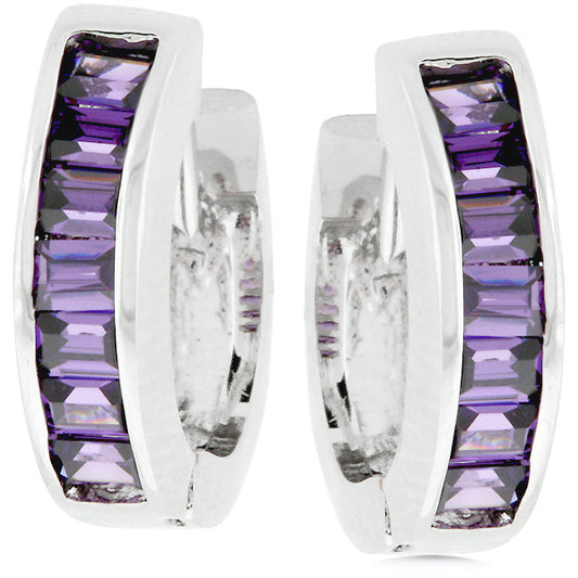 Precious Stars Silvertone Purple Emerald-Cut Cubic Zirconia Hoop Earrings