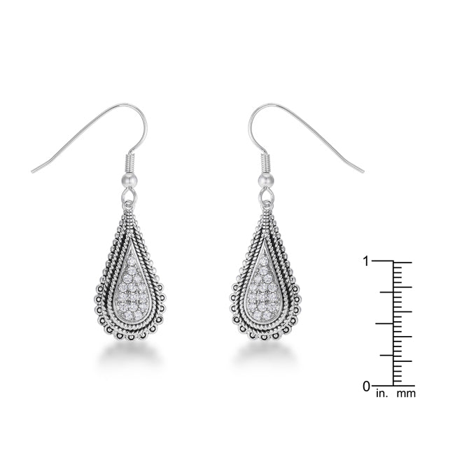 Precious Stars Silvertone Cubic Zirconia Teardrop Dangling Hook Earrings