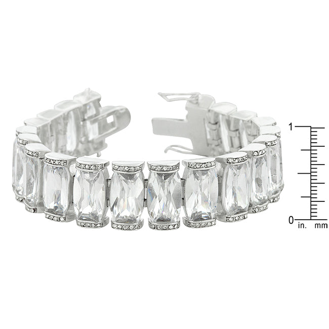 Precious Stars Silvertone Wide Cubic Zirconia Elegant Bridal Bracelet