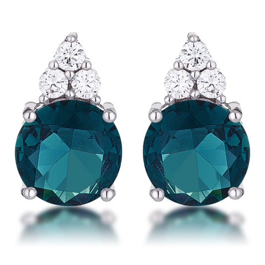 Precious Stars Silvertone Blue-Green Cubic Zirconia Round Cluster Drop Earrings