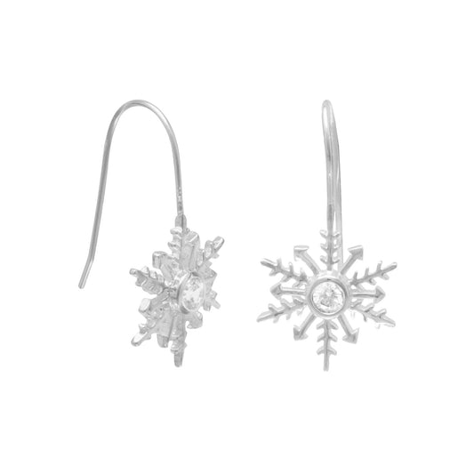 Sterling Silver Cubic Zirconia Snowflake Dangling Earrings