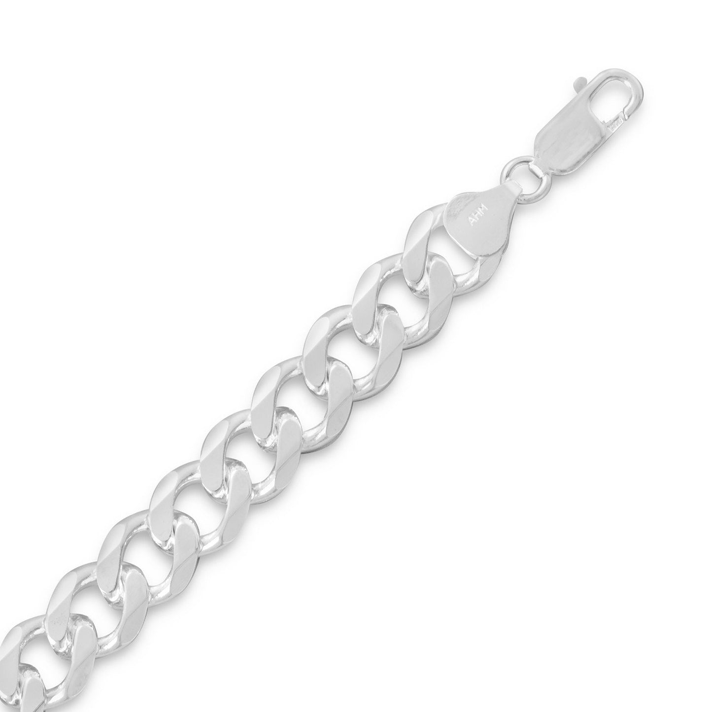 Precious Stars Sterling Silver 8.3 mm Beveled Curb Chain Necklace (18)
