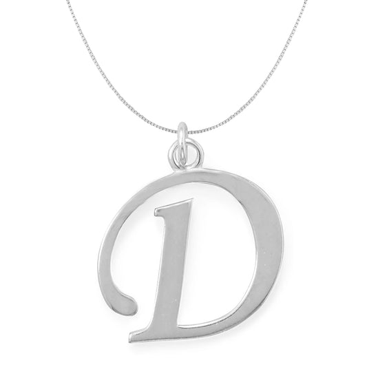 Precious Stars Jewelry Sterling Silver Initial Letter D Pendant with 0.70-mm Thin Box Chain