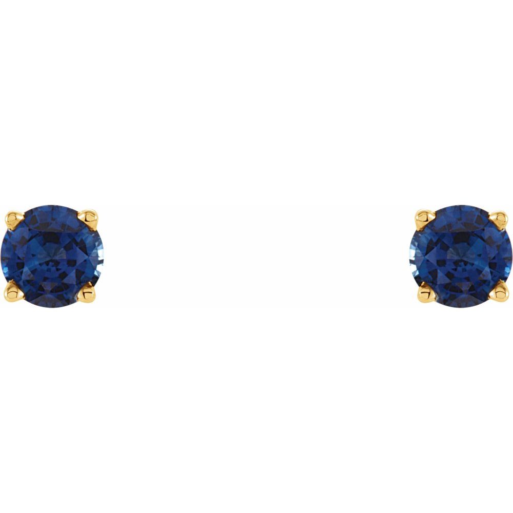 14k Yellow Gold 4 mm Lab-Grown Blue Sapphire Stud Earrings