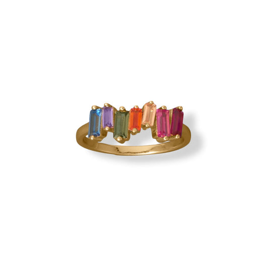 14k Goldplated Silver Rainbow Cubic Zirconia Baguette Ring