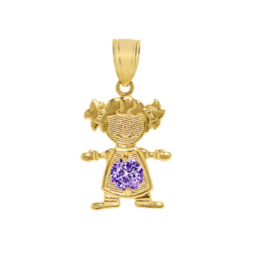 14k Yellow Gold Round-cut Cubic Zirconia Birthstone Girl/Daughter Pendant