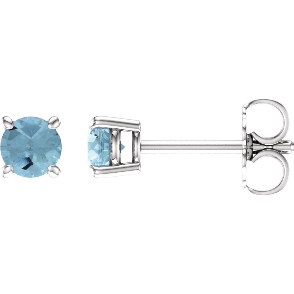 14k White Gold 4 mm Natural Aquamarine Stud Earrings