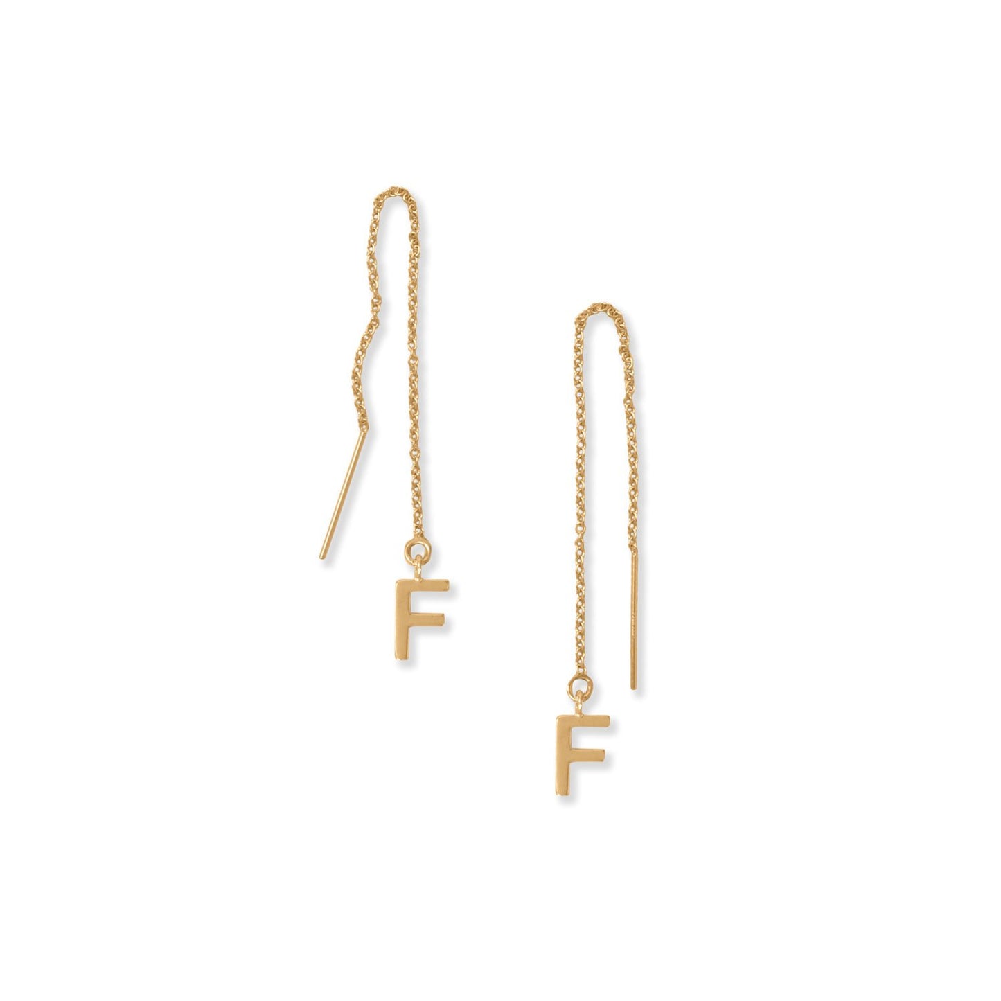 14k Goldplated Silver 'F' Initial Long Threader Earrings