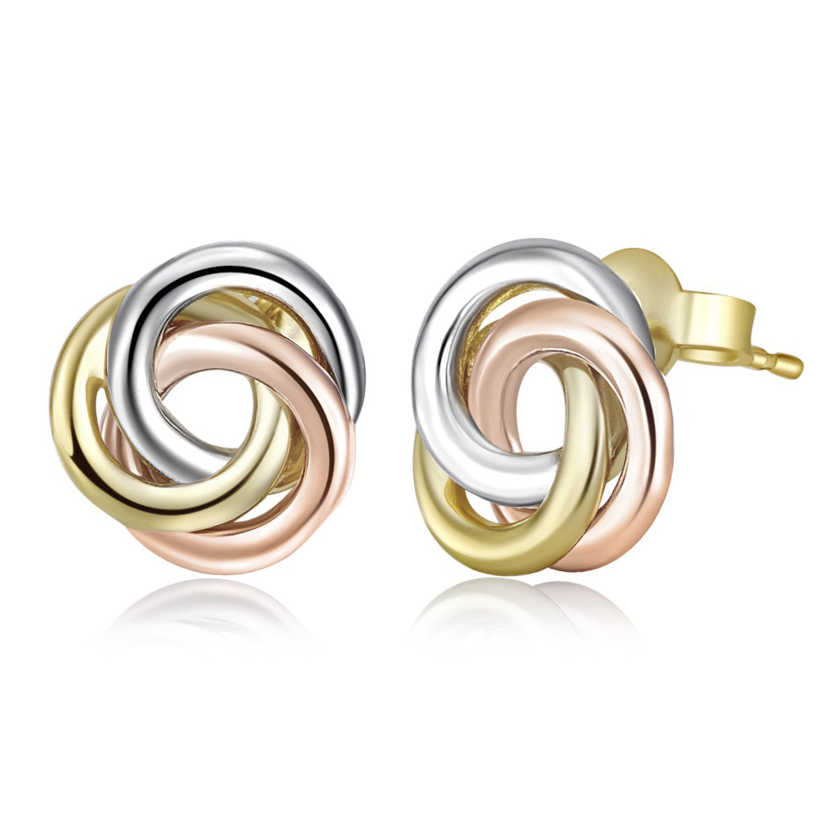 14k Tri-tone Gold 3-Ring Knot Earring Studs