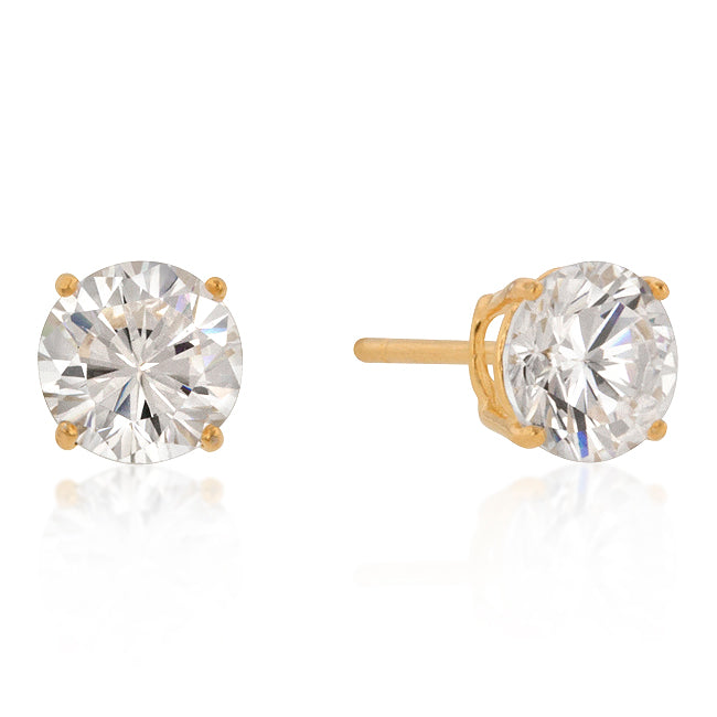 Precious Stars 18k Yellow Goldplated Silver 7mm Round-Cut Cubic Zirconia Earring