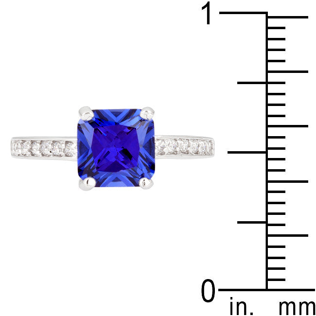 Precious Stars Silvertone Princess-cut Blue Cubic Zirconia Engagement Ring