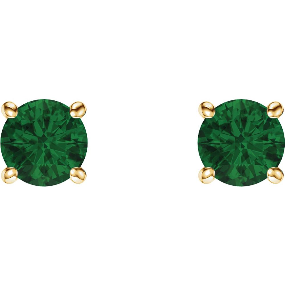 14k Yellow Gold 5 mm Lab-Grown Emerald Stud Earrings