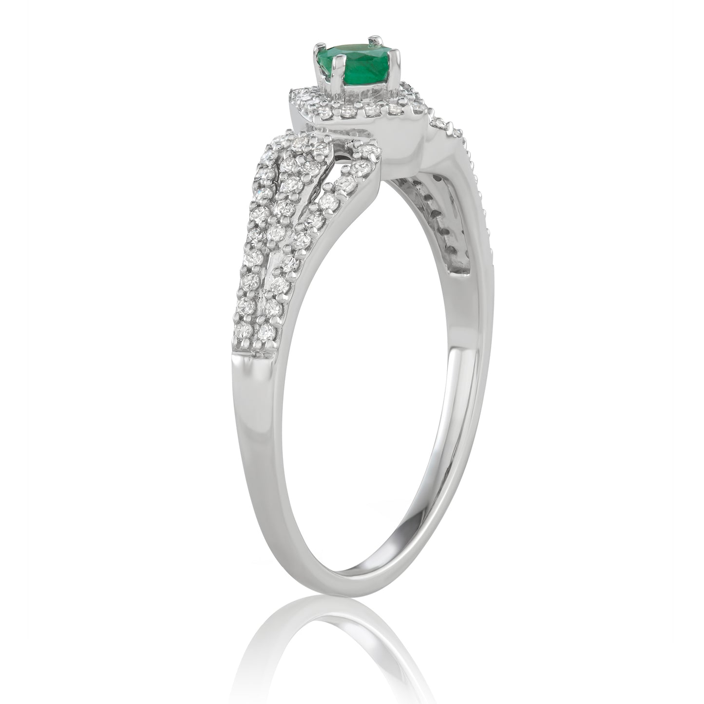 14K White Gold 0.5ct TW Emerald and Diamond Split-Shank Ring