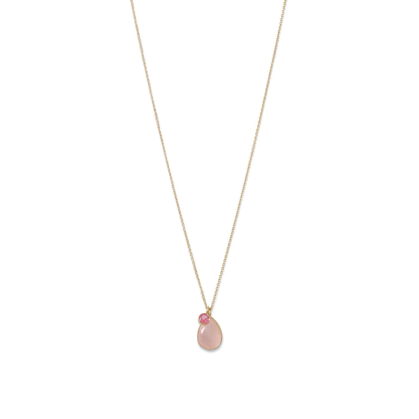 14k Yellow Goldplated Silver Rose Quartz and Pink Hydro Glass Necklace