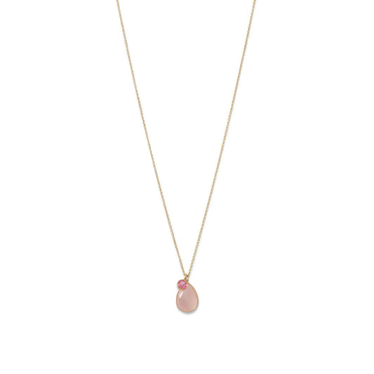 14k Yellow Goldplated Silver Rose Quartz and Pink Hydro Glass Necklace