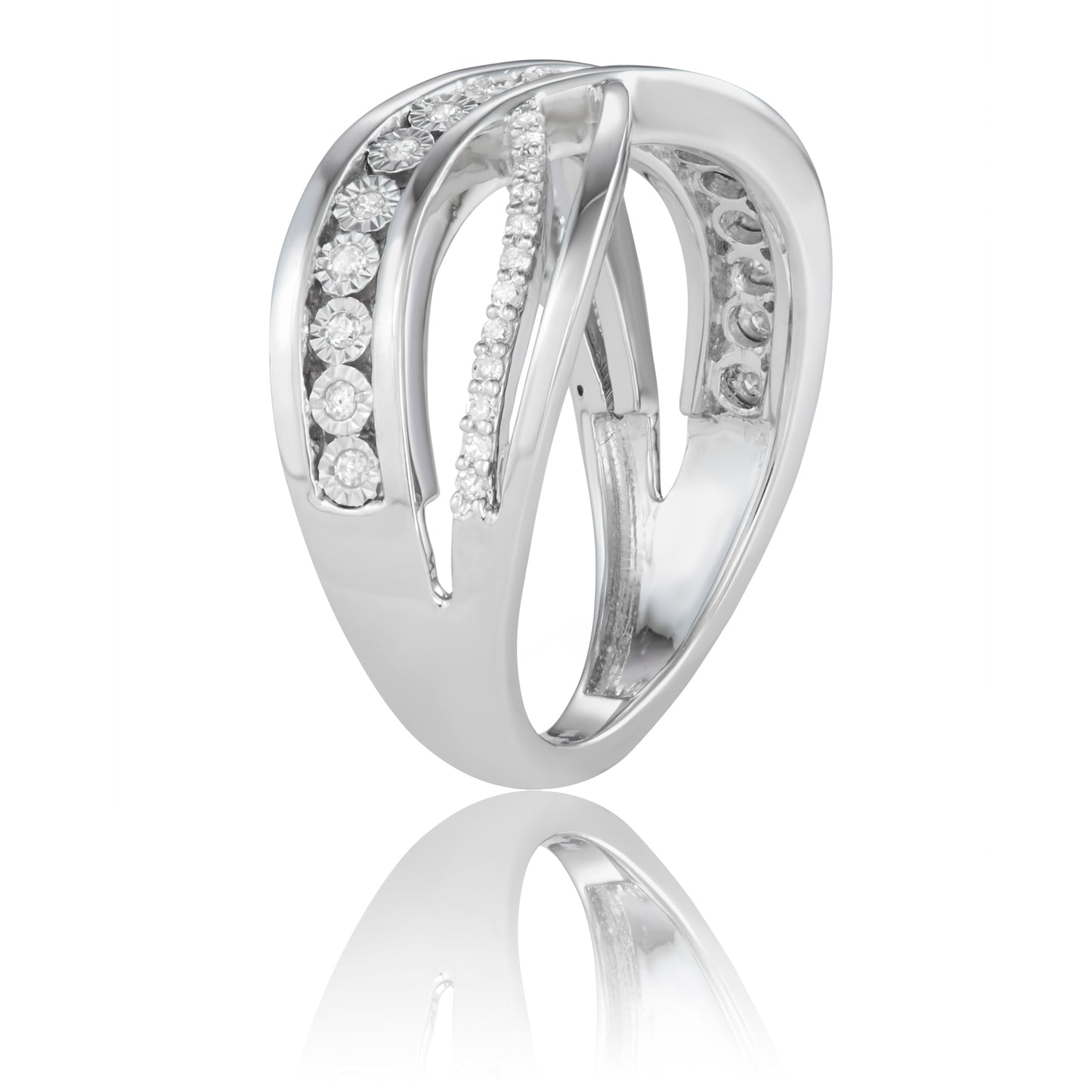 Sterling Silver 0.20ct TDW White Diamond Criss-Cross Ring