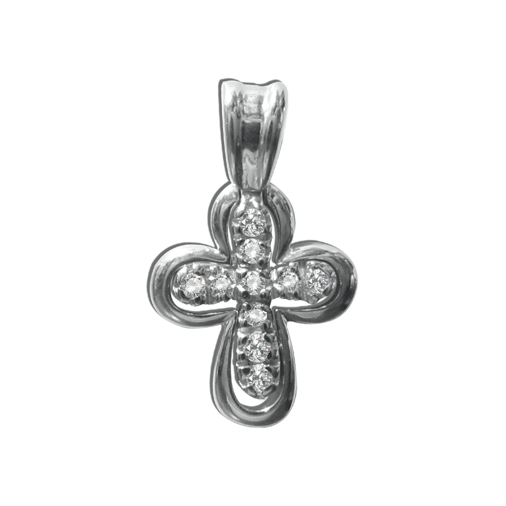 Sterling Silver 925 Pave-Set Cubic Zirconia Floating Cross Religious Pendant