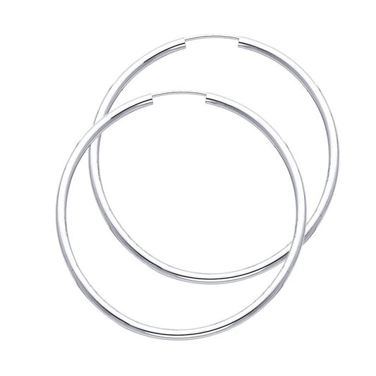 14k White Gold 2 mm Endless Hoop Earrings (45 mm Diameter)