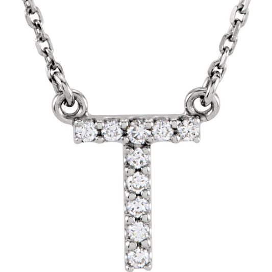14K White Gold .08CTW White Diamond Initial T Pendant Necklace