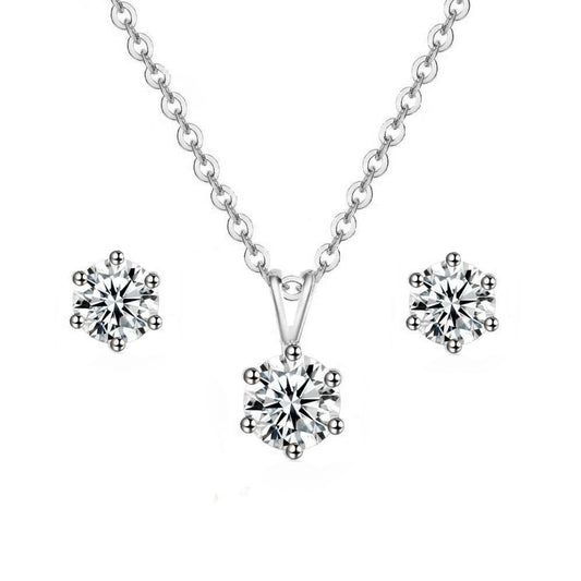 Silvertone Cubic Zirconia Solitaire Earring and Necklace Set