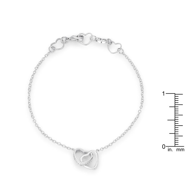 Precious Stars Silvertone 0.12ct Interlocked Cubic Zirconia Hearts Bracelet