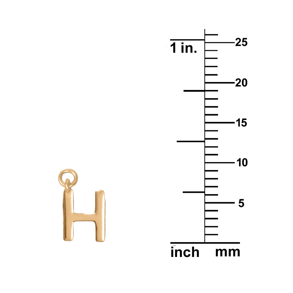 14K Goldplated Sterling Silver Polished "H" Charm With Goldfilled 1.5mm Cable Chain
