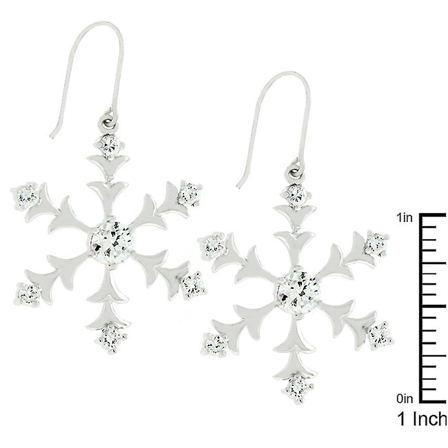 Precious Stars Silvertone Round Cubic Zirconia Snowflake Dangling Earrings