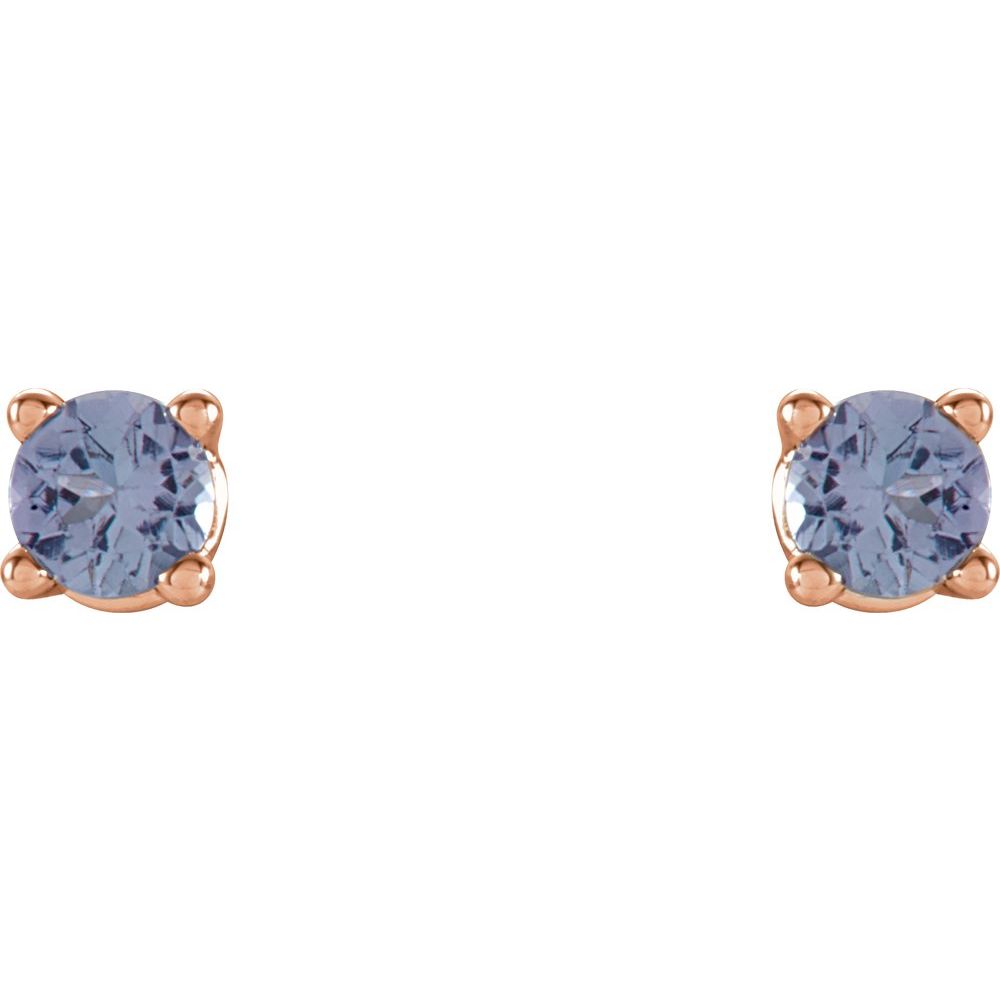 14k Rose Gold 2.5 mm Natural Tanzanite Stud Earrings