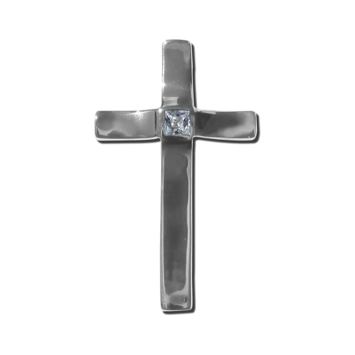 Sterling Silver Bezel-Set Square-Cut Cubic Zirconia Roman Cross Religious Pendant